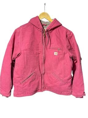 Vintage Carhartt WJ141 624 Women’s Crab Apple Pink Jacket Sherpa Lined XL 16-18